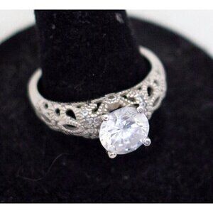 Size 10, Vintage Dainty Art Deco Faux Diamond Sterling Silver Ring - A23
